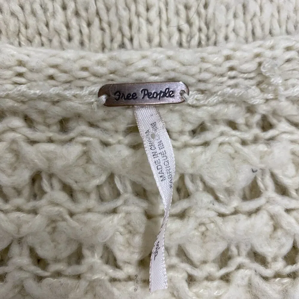 Free People Crashing Waves Sweater S Cream Crochet Boho Coastal Cottagecore Wool